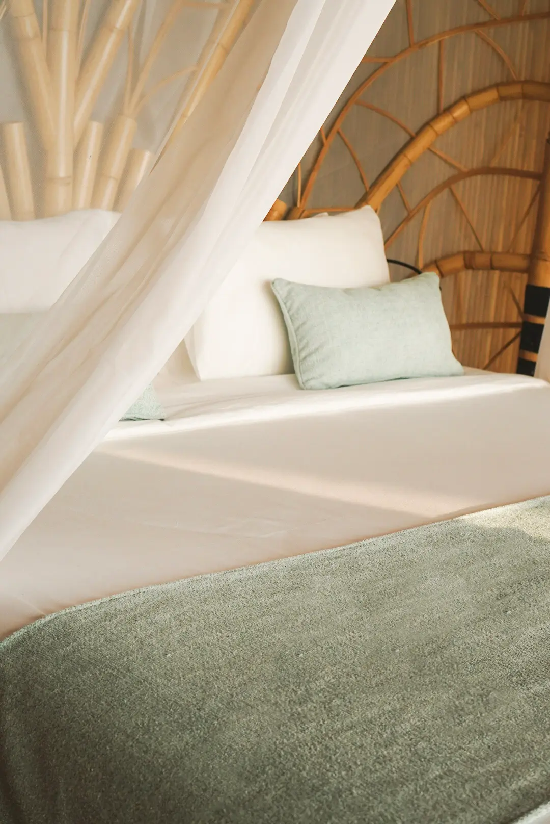 Handcrafted bamboo architecture detail inside Eco Bamboo Beach Front Lodge — Kini Resort West Sumbawa