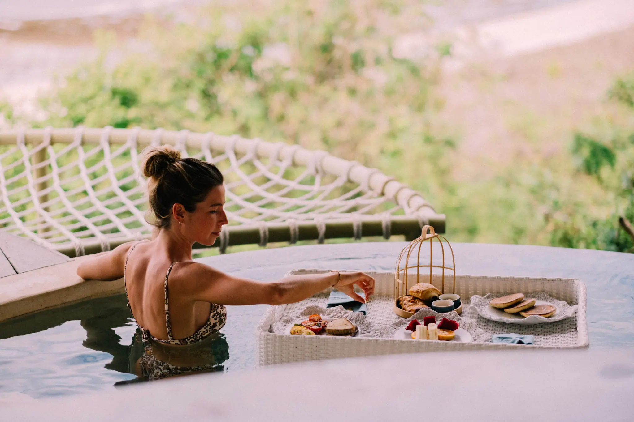 Breakfast served at Eco Bamboo Beach View lodge with ocean views — Kini Resort Sumbawa